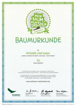 Unterstützugszertifikat für das Projetk Mein Baum mein Dresden