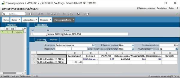 Alternative Erfassungsmöglichkeit in Tabelle nach Proben und Parametern